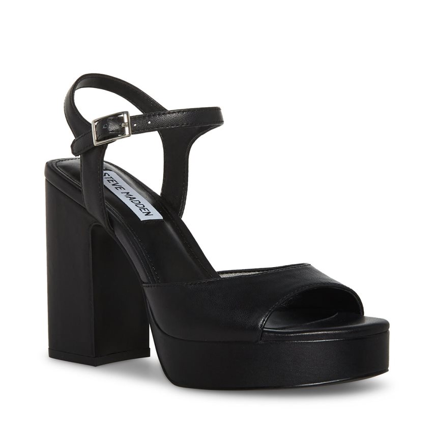 Black Steve Madden Amy Leather Women's Heels Sandals | PH 0914HMP